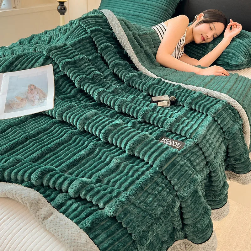 DecorBites™ Cozy Faux Rabbit Plush Blanket, Nordic Style, Thick & Warm, Super Soft Nap Shawl