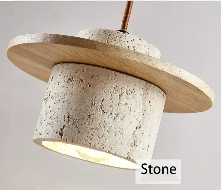 Japanese Stone and Wood Cream Pendant Light