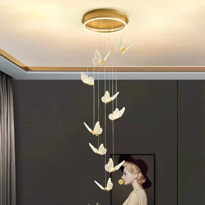ثريا DecorBites™ LED: تصميم فراشة عصري، أكريليك، قاعة معارض، درج، مصباح ليلي لغرفة النوم، تركيبات إضاءة