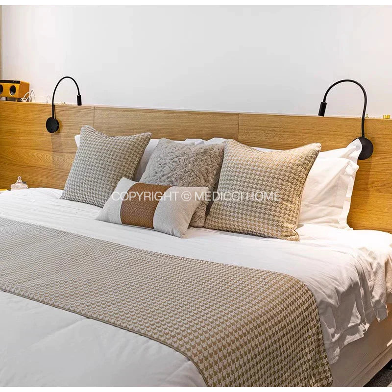 DecorBites™ Beige Gold Houndstooth Jacquard Lumbar Pillowcase for Modern Interiors
