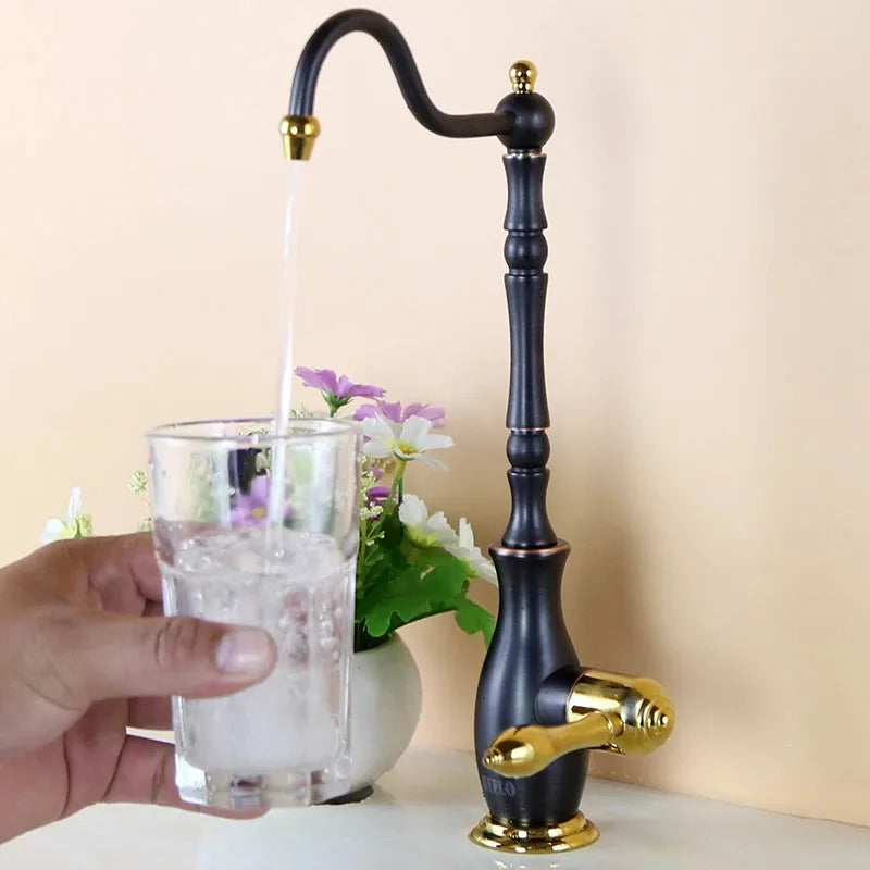 DecorBites™ Gold Kitchen Sink Faucet حنفية مياه باردة 360 درجة قابلة للدوران من النحاس الصلب