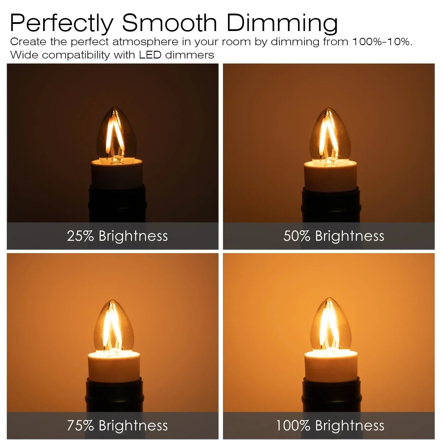 DecorBites™ 1W LED Filament Edison Candle Light Bulb 2200K Dimmable Gold Glass