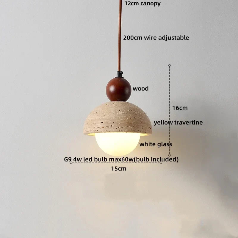 DecorBites™ Cave Stone LED Pendant Lights Wood Home Decor Yellow Globe Hanging Lamp