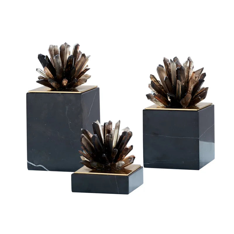 DecorBites™ Agate Stone Crystal Sculpture Gold-plated Marble Ornament for Living Room Desk