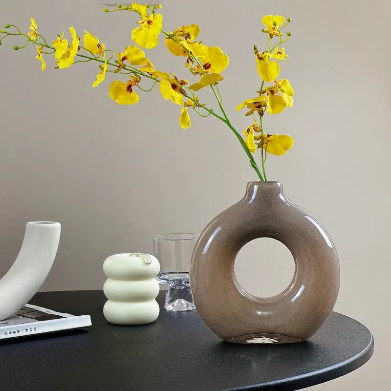DecorBites™ Geometric Circles Glass Vase for Home Decor and Flower Arrangement