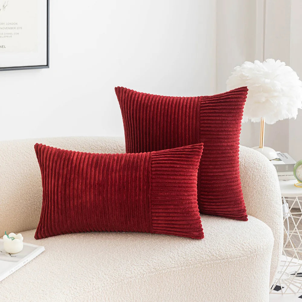 DecorBites™ Corduroy Striped Patchwork Throw Pillow Covers Set, Farmhouse Style Yellow Classic Pillowcases