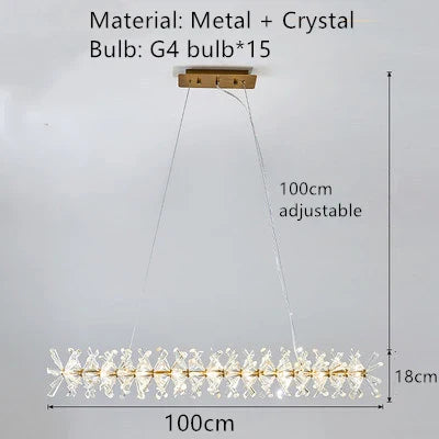 DecorBites™ Clear Crystal LED Chandelier Round Lamp - Gold Metal Wire, Adjustable G4 Bulb