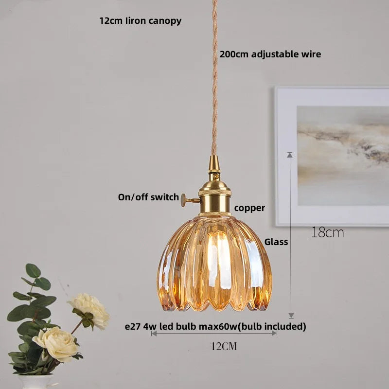 DecorBites™ Clear Glass LED Pendant Light Fixture Modern Copper Knob Switch Hang Lamp