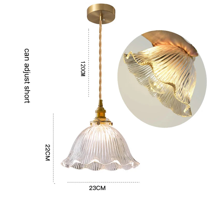 Korean Retro Glass Pendant Light With Wood Accent