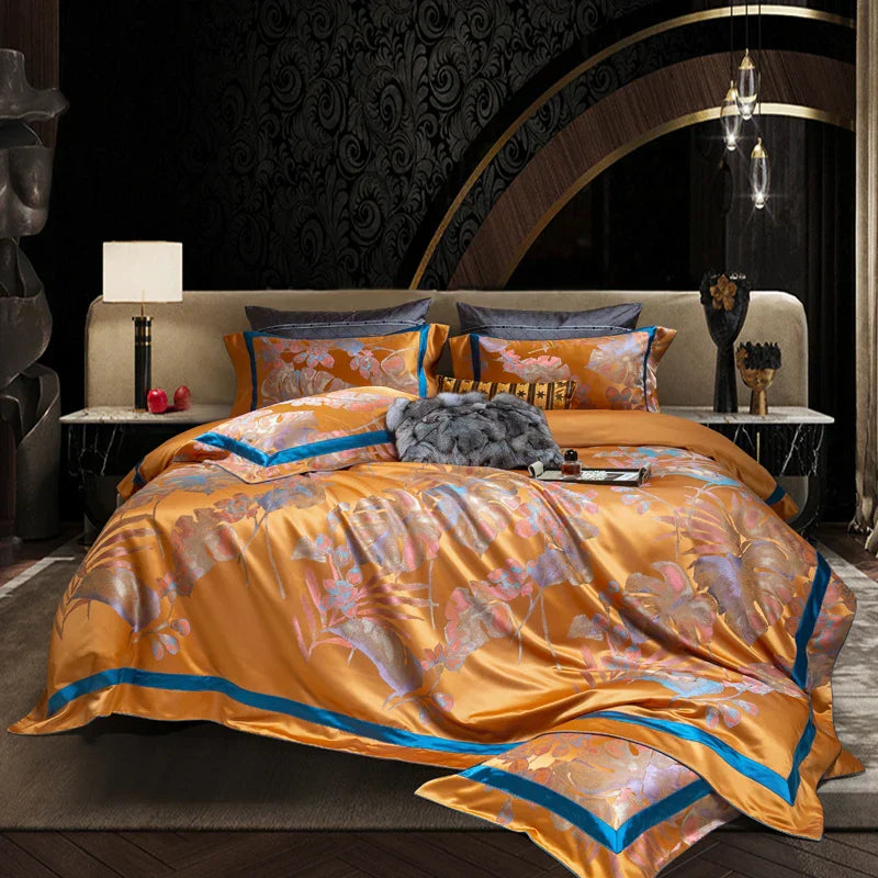 DecorBites™ Egyptian Cotton Silk Jacquard Bedding Set for Queen King Size Linens