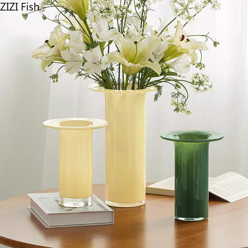 مزهرية زجاجية على شكل بوق من DecorBites™ Jade، أصيص زهور مائي، ديكور مكتبي