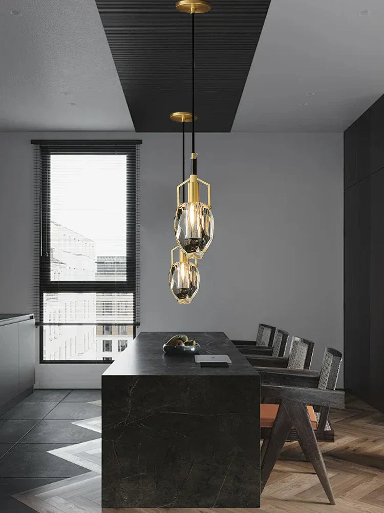 DecorBites™ Crystal Copper Pendant Lights Gold Home Decor Glass Hanging Lamp