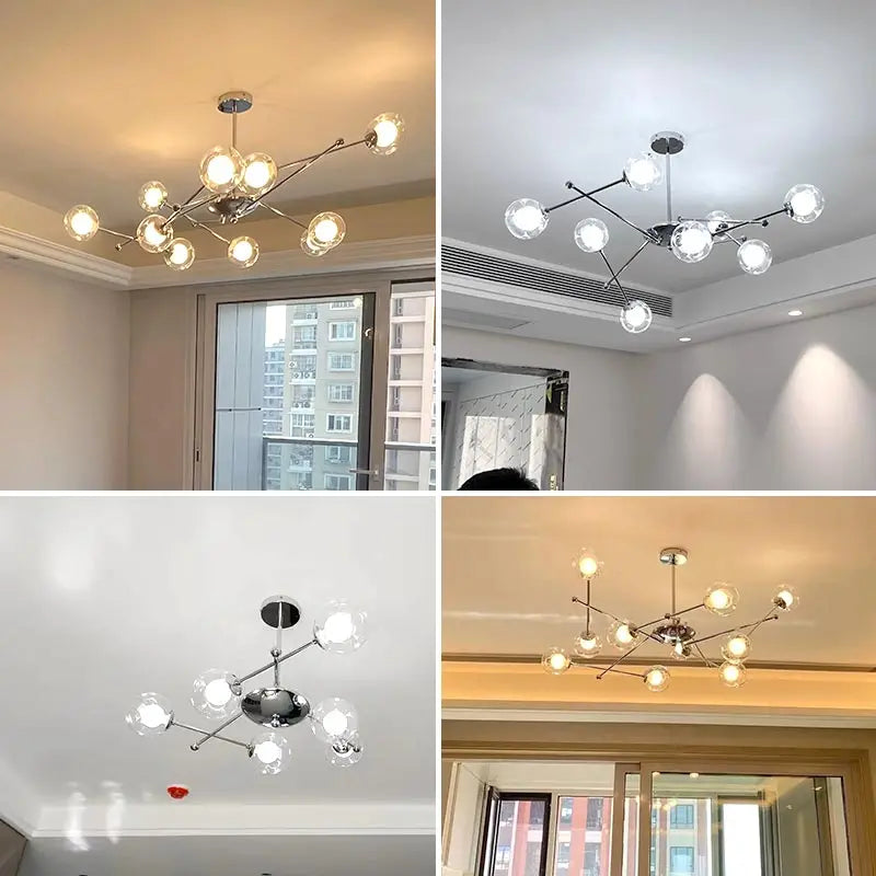 DecorBites™ Glass Ball LED Chandelier Chrome Pendant Lamp for Home Decor