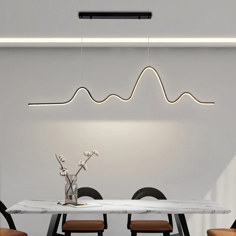 ثريا DecorBites™ LED ألومنيوم حديثة بتصميم خط متموج لمطبخ الجزيرة إضاءة معلقة