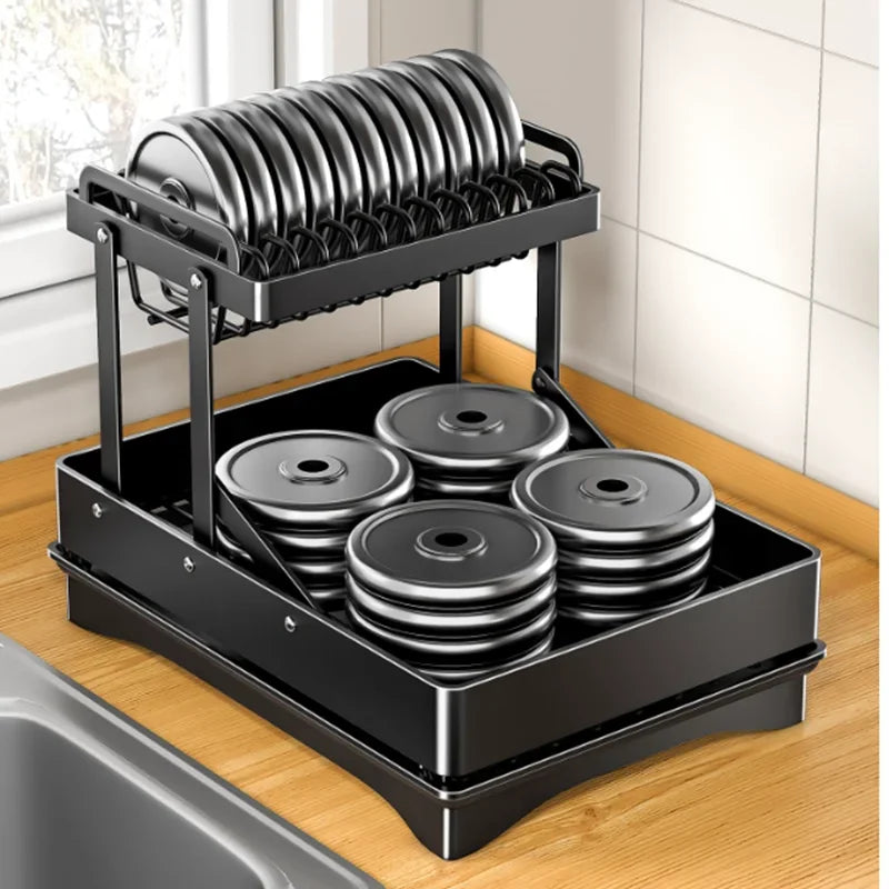 DecorBites™ 2 Tier Dish Drainer Rack & Drain Basket: Kitchen Organizer Holder, Counter Storage