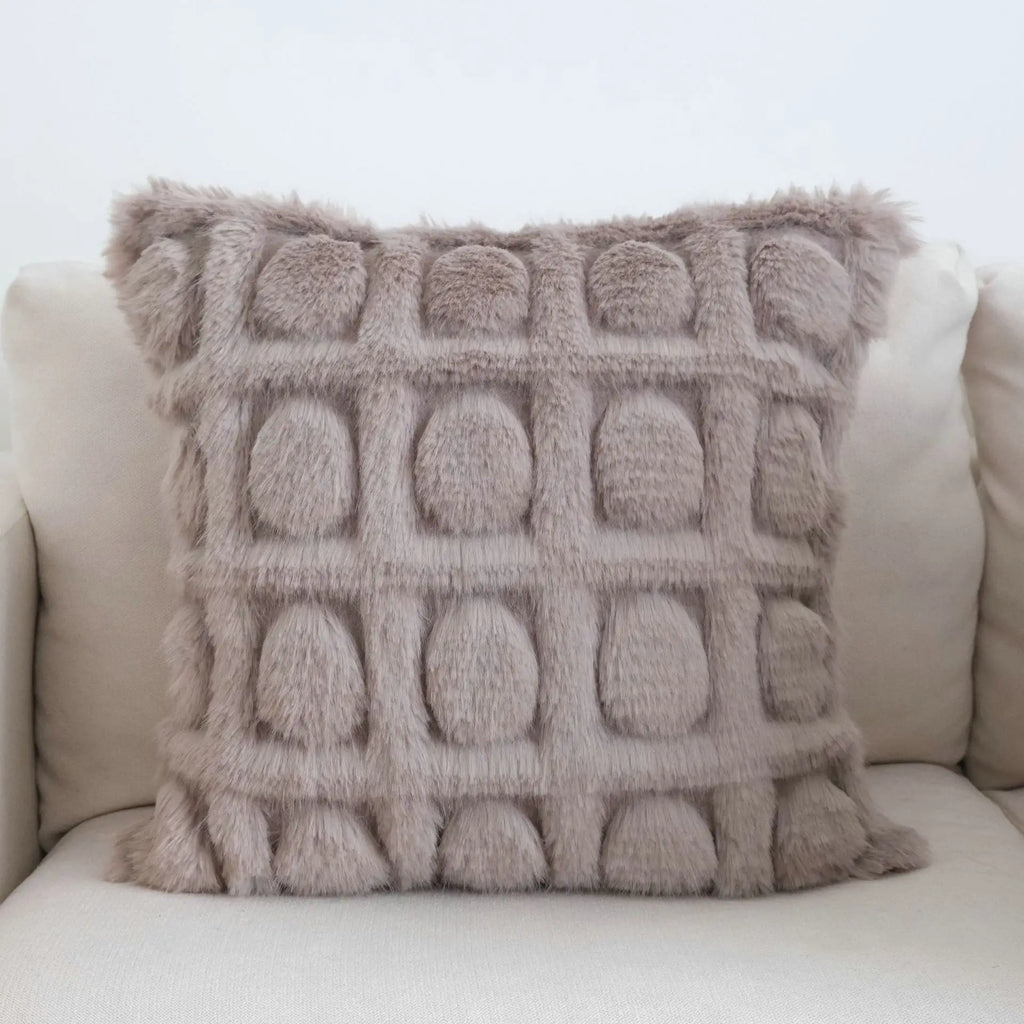 DecorBites™ Cream Geometric Faux Fur Pillow Case for Luxury Home Decor