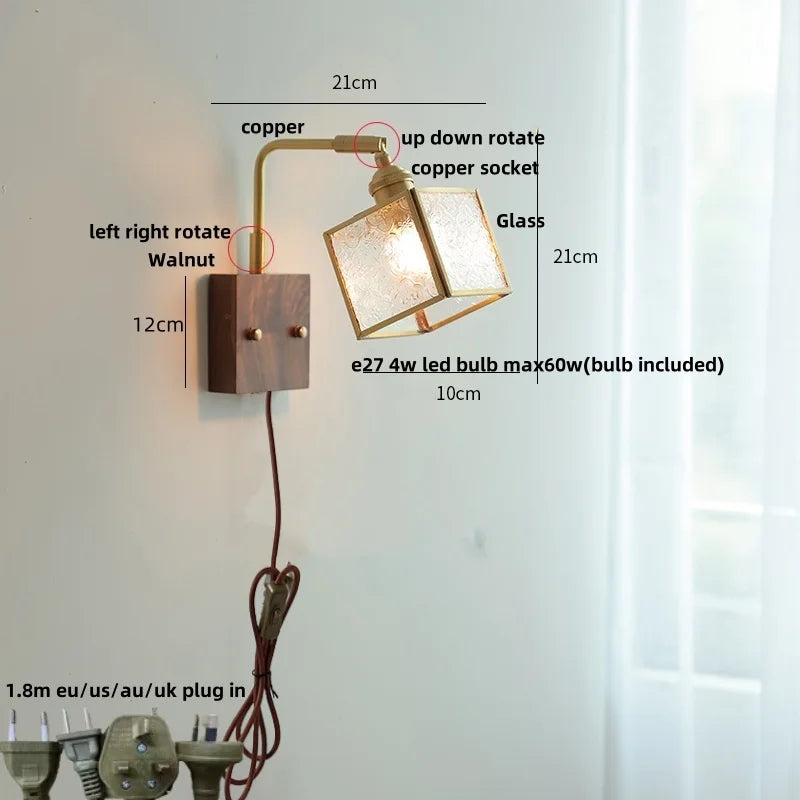 DecorBites™ Brass LED Wall Lights Rotatable Blue Glass Dining Room Stair Light
