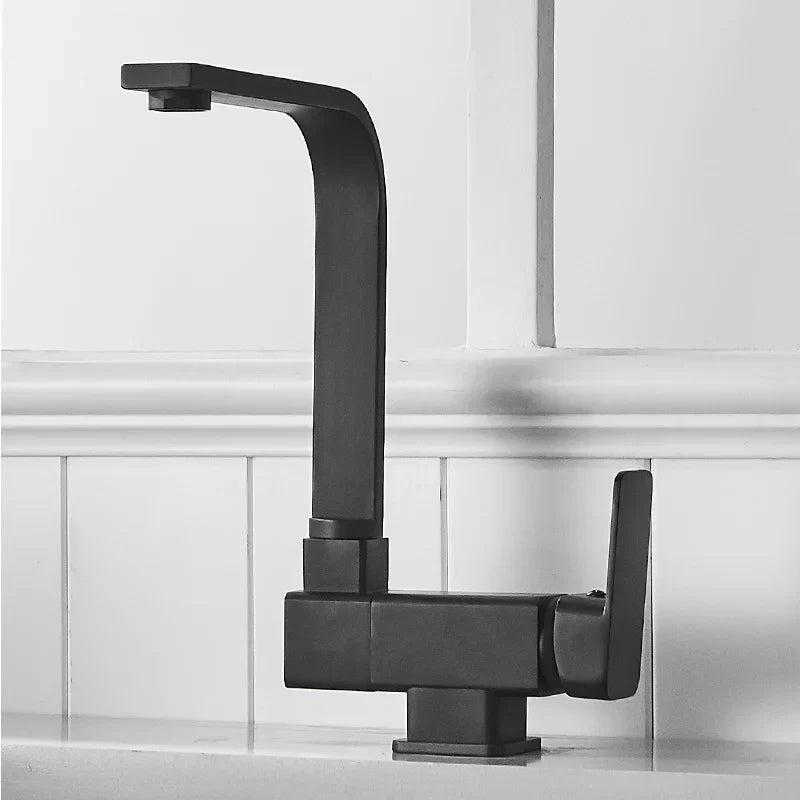 DecorBites™ 360° Rotating Black Kitchen Faucet, Deck Mount Sink Mixer Tap, 304 Stainless Steel