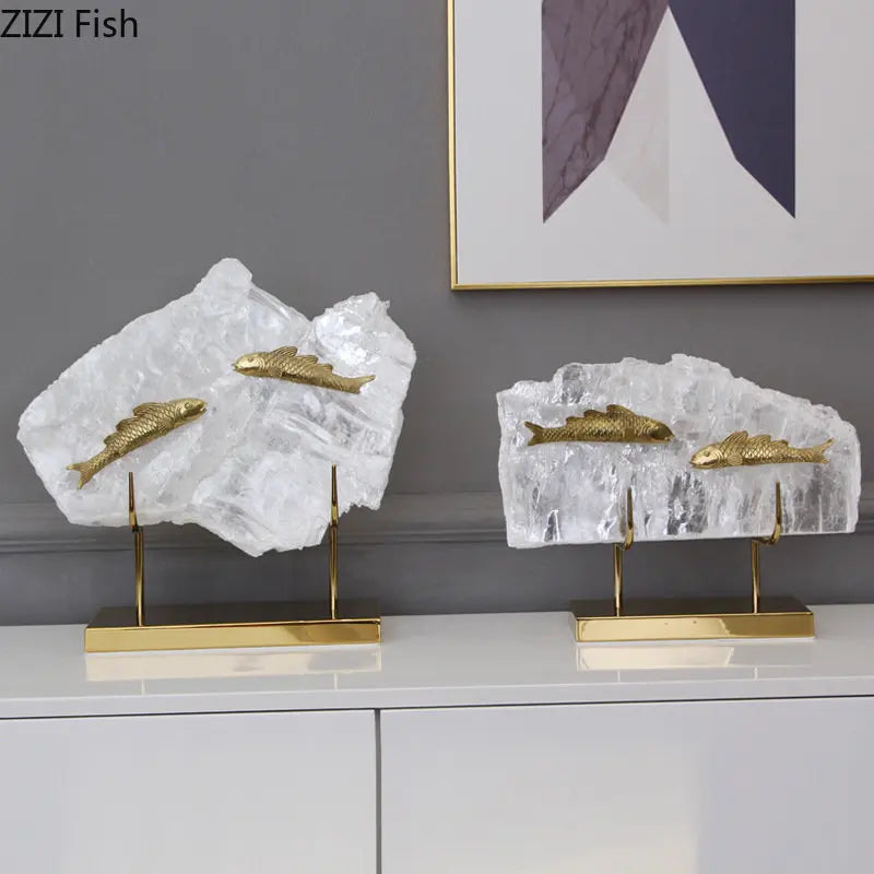 حلية كريستالية على شكل سمكة ذهبية من DecorBites™ لتزيين المنزل، تمثال معدني