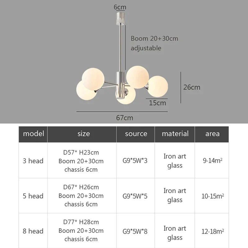 DecorBites™ Glass Ball LED Ceiling Chandelier for Home Decor & Lighting