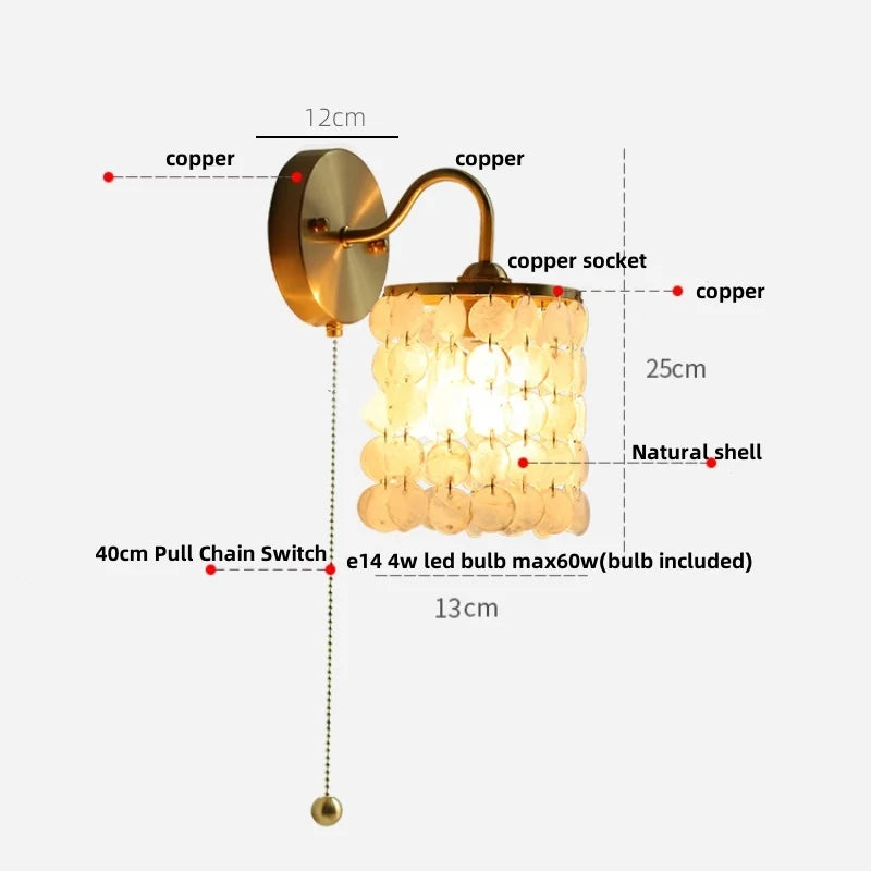 DecorBites™ Crystal LED Wall Sconce Brass Mirror Light Modern Nordic Pull Chain Switch
