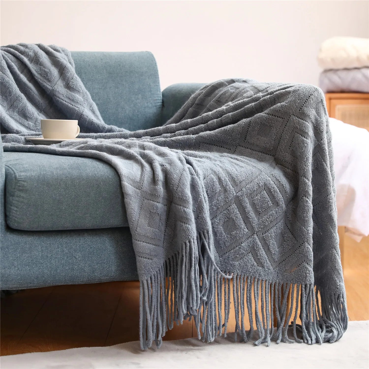 بطانية أريكة منسوجة Nordic DecorBites™ - فوطة نهاية سرير ناعمة من مزيج الصوف لديكور غرف نوم الفنادق