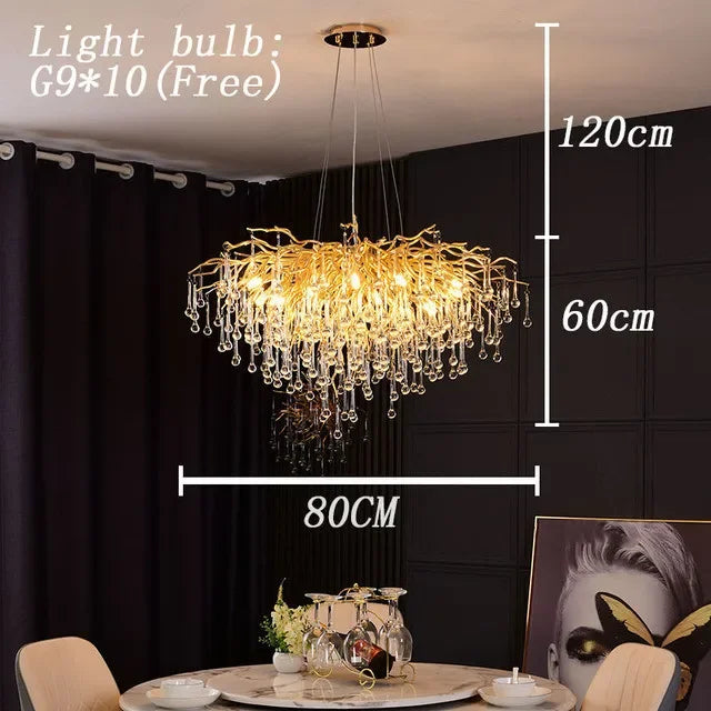 DecorBites™ Copper Branch Water Crystal Chandelier for Luxury Living Room and Salon