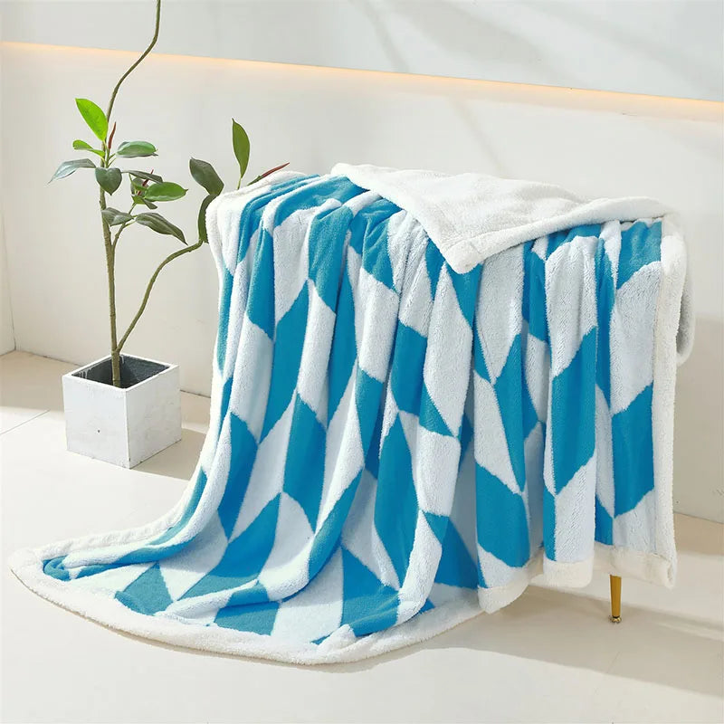 DecorBites™ Geometric Lamb Wool Blanket: Soft Multi-Purpose Sofa Cover for Autumn Winter