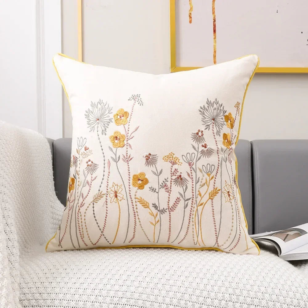 DecorBites™ 3D Pink Flower Farmhouse Style Cushion Cover 45x45cm - Embroidered Sofa, Bed, Living Room