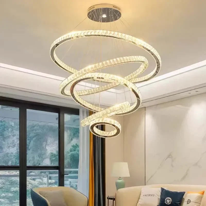 DecorBites™ Gold Rings LED Chandelier: Modern Long Villa Staircase Pendant Lighting Fixtures