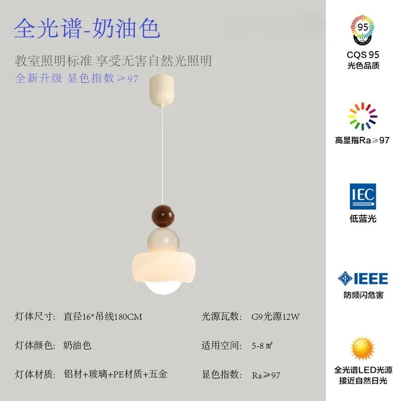DecorBites™ Cream Wind Resin/Glass Pendant Lights: Modern LED E27 Hanging Lamp for Bedroom, Bar, Kids Room