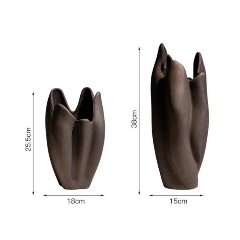 DecorBites™ Irregular Pleated Ceramic Vase for Home Decoration and Floral Arrangement