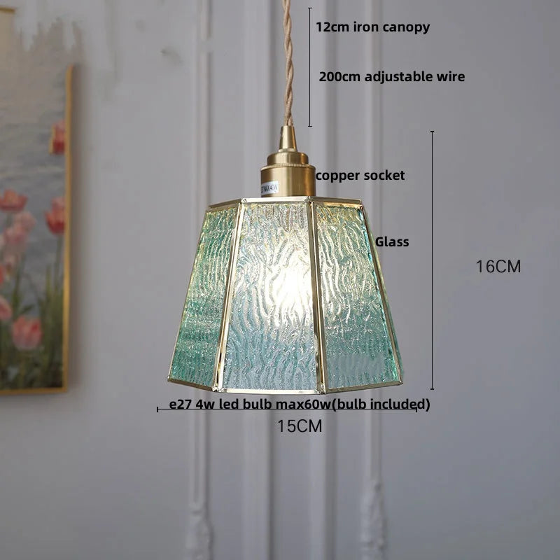 DecorBites™ Blue Glass LED Pendant Light Fixture with Adjustable Copper Knob Switch