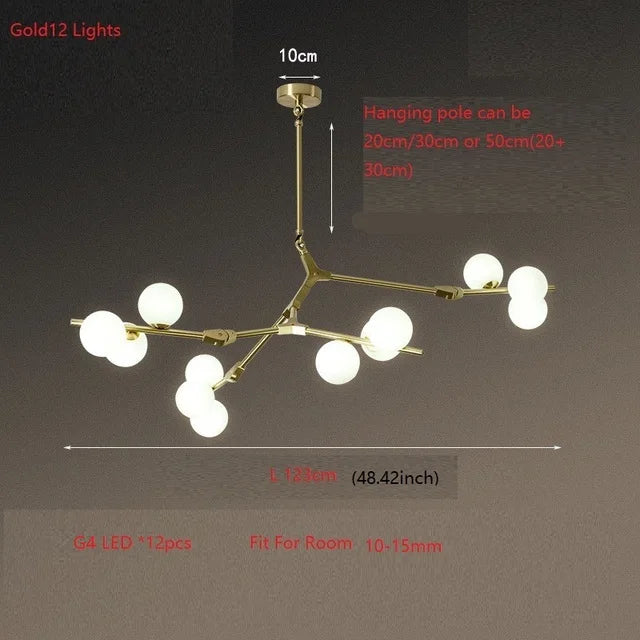 DecorBites™ Glass Balls LED Chandelier: Molecular Living Decoration, Modern Branches Pendant Lighting Fixtures.
