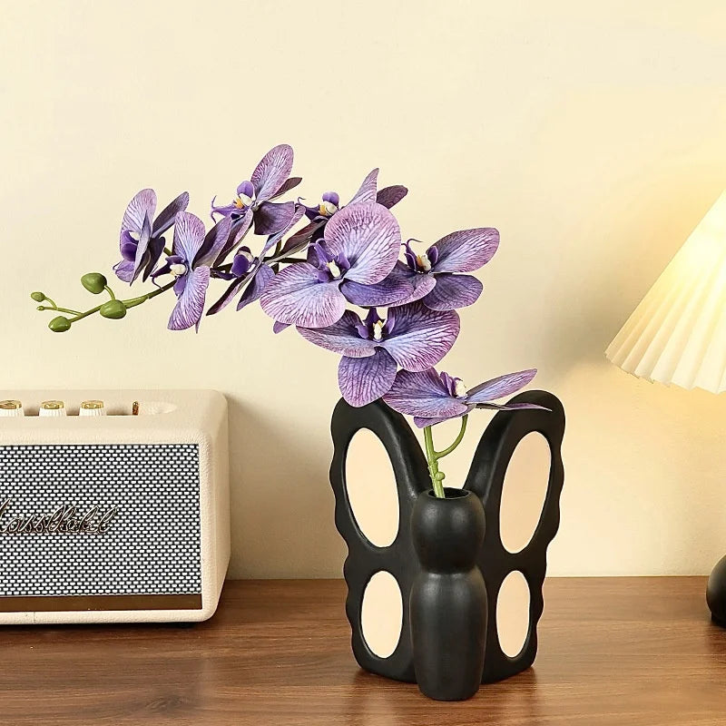 DecorBites™ Black Butterfly Ceramic Vase - Abstract Shape for Floral Arrangements & Home Decor