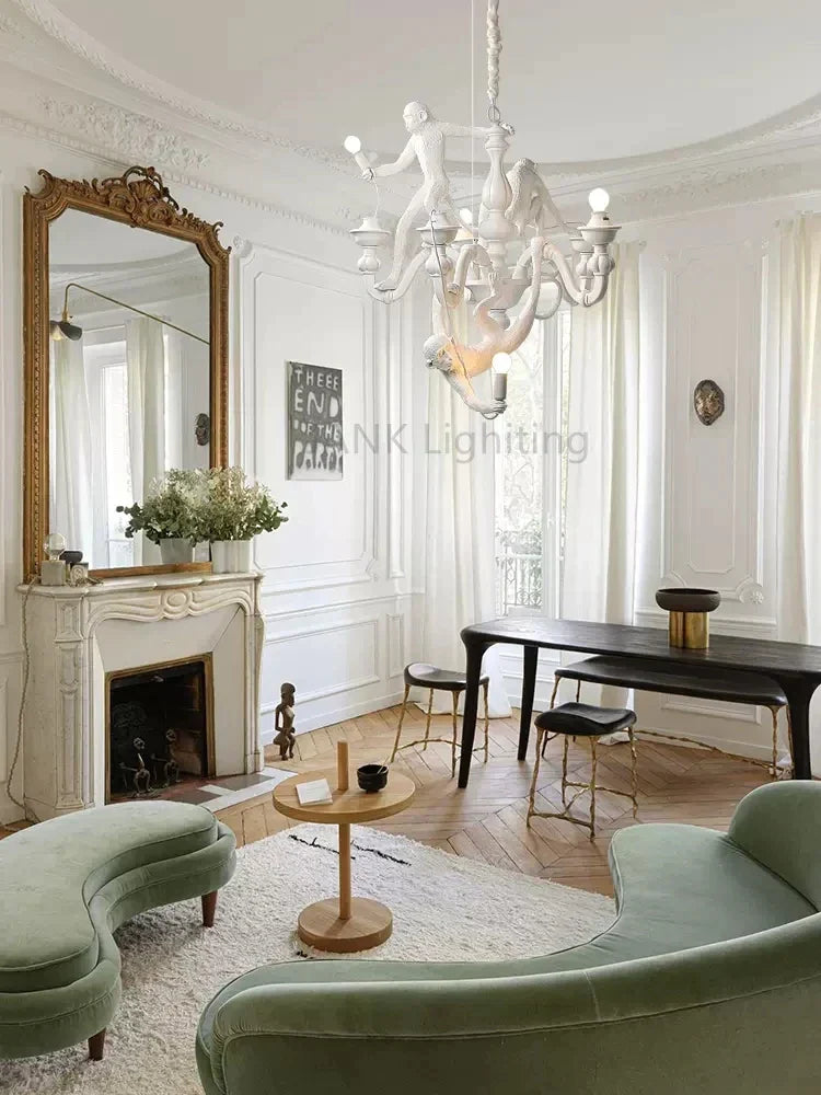 DecorBites™ 3 Monkeys Pendant Chandelier - Black White Resin - High-end Indoor LED Decor