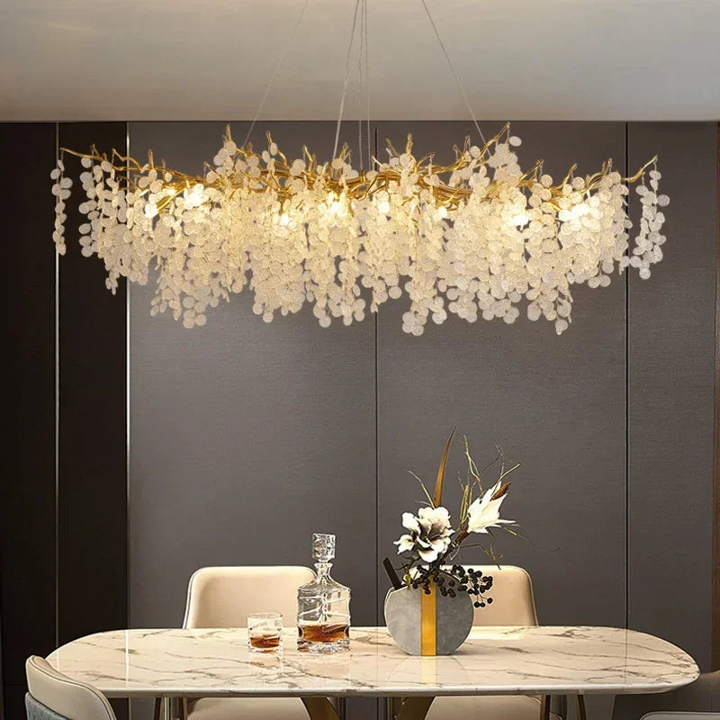 فانوس زجاجي معلّق ذهبي من DecorBites™ Gold Chandelier لديكور المنزل - إضاءة عصرية فاخرة