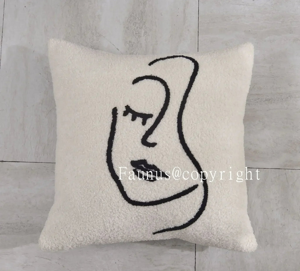 DecorBites™ غطاء وسادة من صوف الحمل مقاس 45x45، بيج أبيض، غطاء وسادة بتصميم فن تجريدي