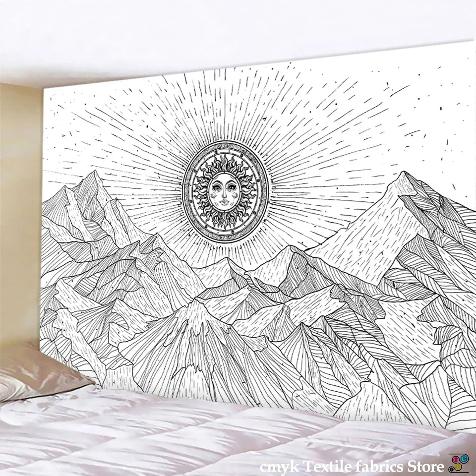 DecorBites™ Black & White Stars Mandala Tapestry - Home Decor