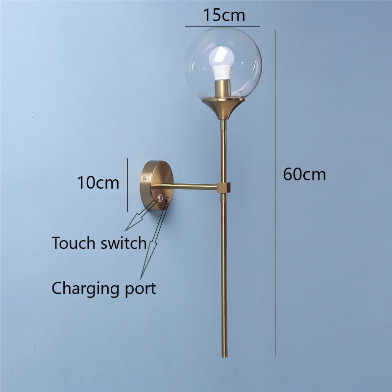 DecorBites™ Golden Glass Ball LED Wall Lamps with Touch Switch, Modern Nordic Decor Lighting