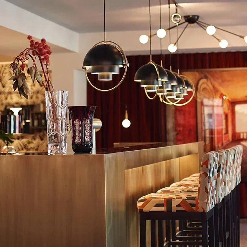 Danish Iron And Glass Pendant Light in Gold or Chrome