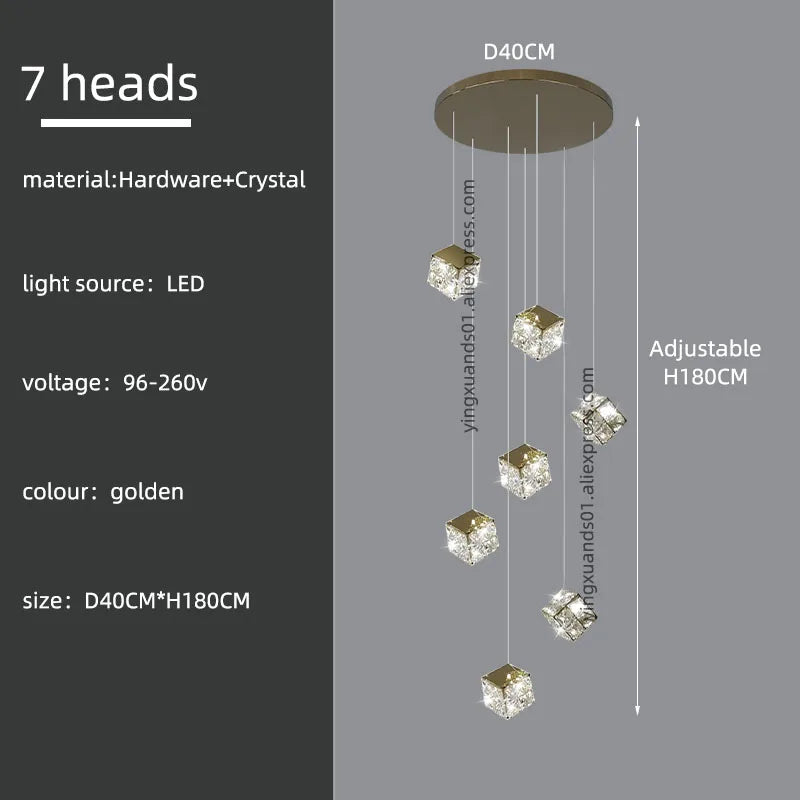 DecorBites™ Crystal Modern Chandelier for Living Room Luxury Loft LED Lighting Staircase Chandelier