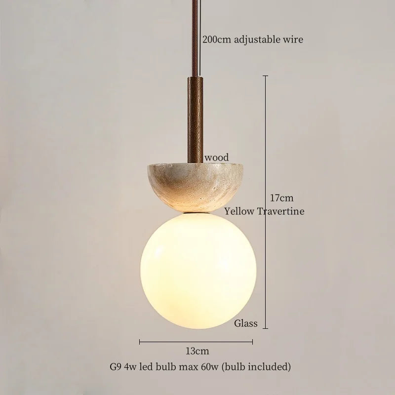 DecorBites™ Yellow Travertine LED Pendant Lights for Kitchen Island Bedroom Dining Table
