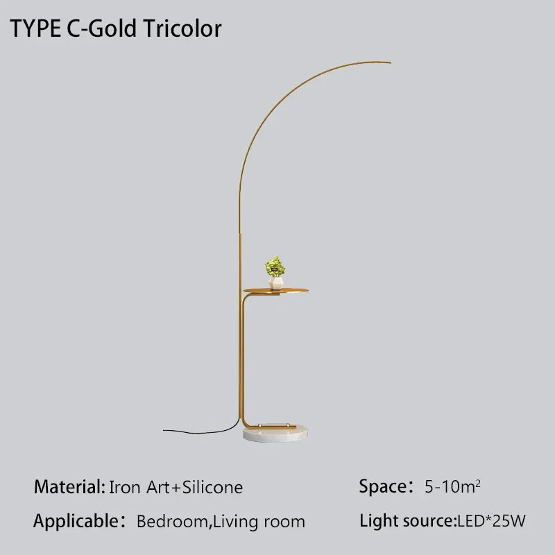 DecorBites™ مصباح أرضي LED بتصميم حديث باللون الأسود والأبيض والذهبي لتزيين غرفة المعيشة