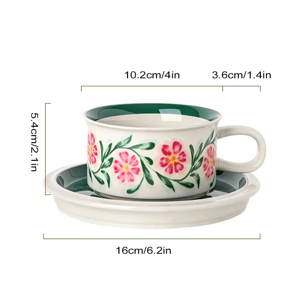 أكواب كابتشينو سيراميك DecorBites™ مرسومة يدويًا مع صحون، سعة 8 أوقية