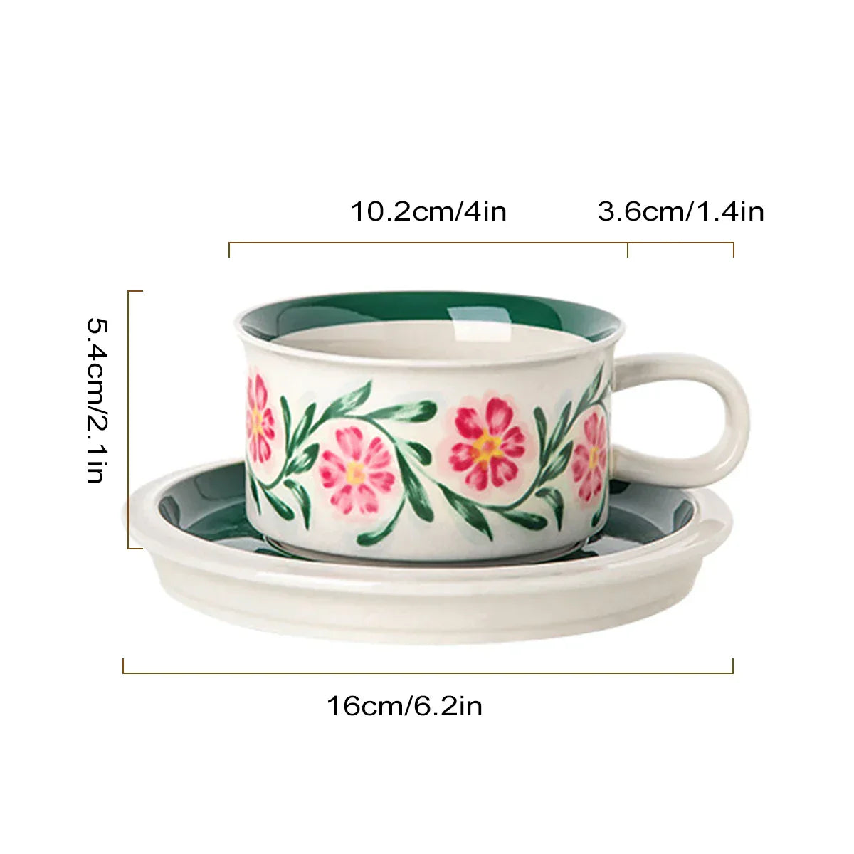 أكواب كابتشينو سيراميك DecorBites™ مرسومة يدويًا مع صحون، سعة 8 أوقية