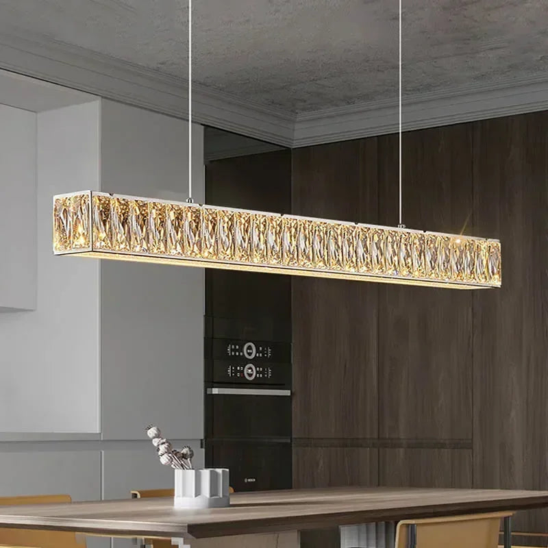 DecorBites™ Golden LED Modern Crystal Chandelier for Home, Restaurant, Cafe, Bar - Luxury Interior Lighting