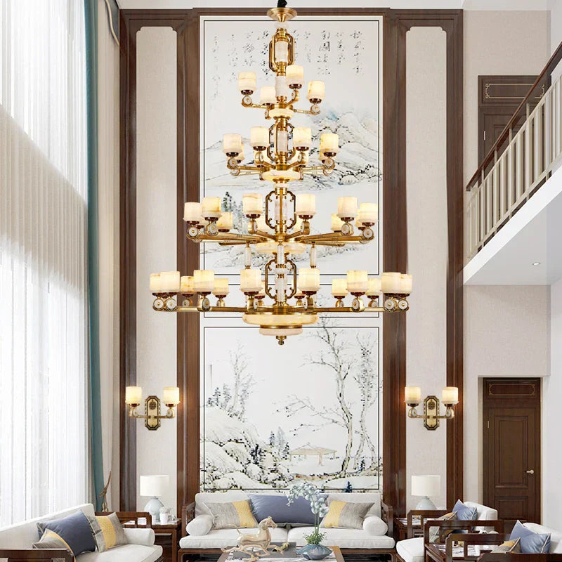 DecorBites™ All Copper Jade Chandelier, Modern Chinese Style for Living Room, Bedroom, Dining Room.