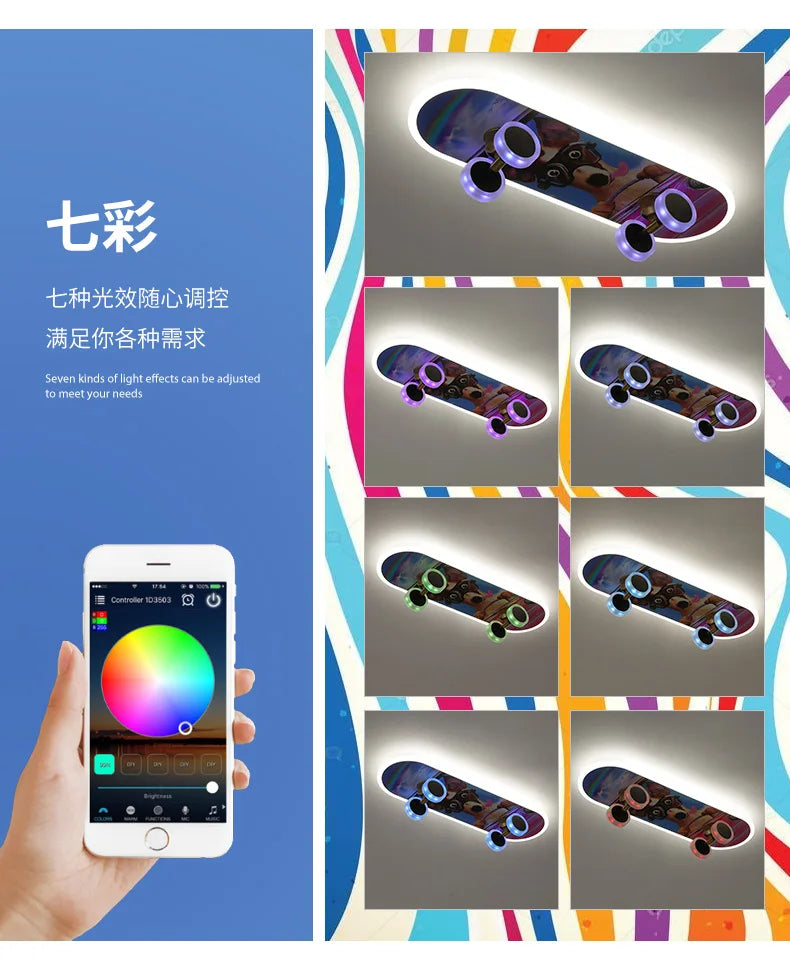 مصباح سقف LED من DecorBites™ بتصميم لوح تزلج للأطفال لغرف الأطفال العصرية