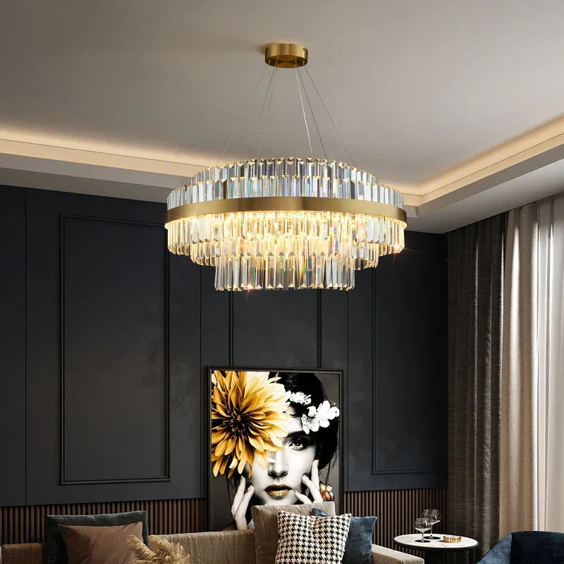 DecorBites™ Gold Metal Round Dimmable LED Pendant Light with K9 Crystals